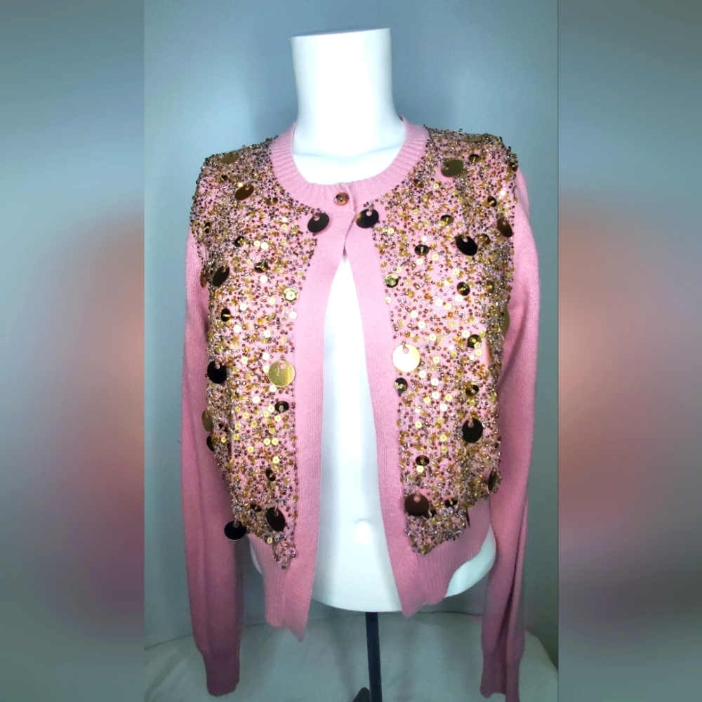 Robert Rodriguez -Size S - Soft Pink Sweater With Gold Sequins Beaded